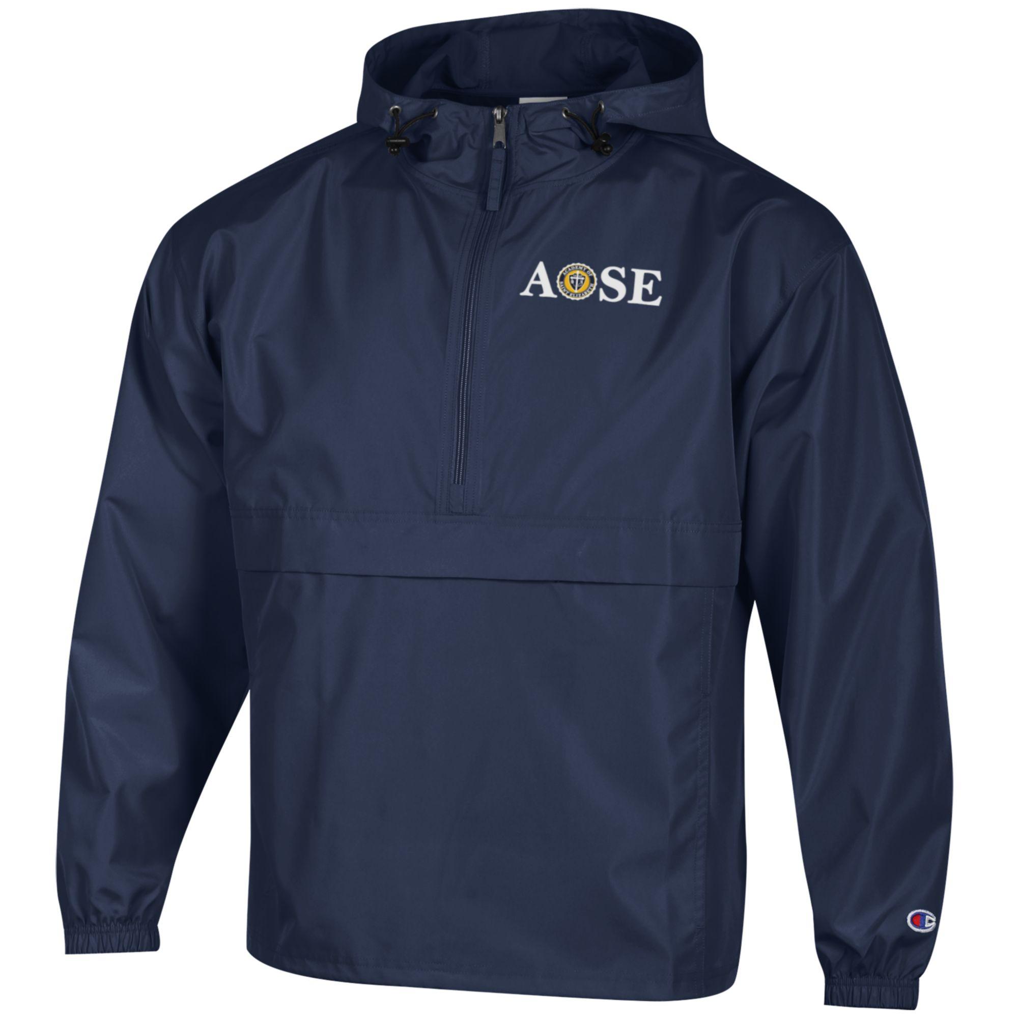 Champion Unisex Pack-N-Go Hooded Jacket Navy Blue 1/2 Zip
